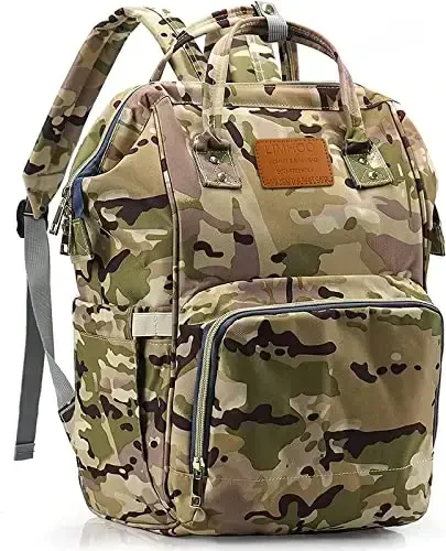 LIMHOO Diaper Bag Backpack for Men Dad, Waterproof Large Canvas Camo Nappy Bags, Baby Care Bag (Camo) 