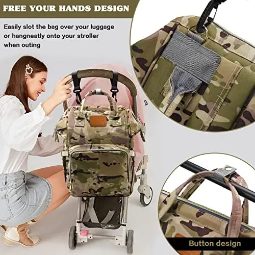 LIMHOO Diaper Bag Backpack for Men Dad, Waterproof Large Canvas Camo Nappy Bags, Baby Care Bag (Camo) - 6