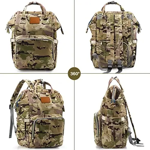 LIMHOO Diaper Bag Backpack for Men Dad, Waterproof Large Canvas Camo Nappy Bags, Baby Care Bag (Camo) - 7