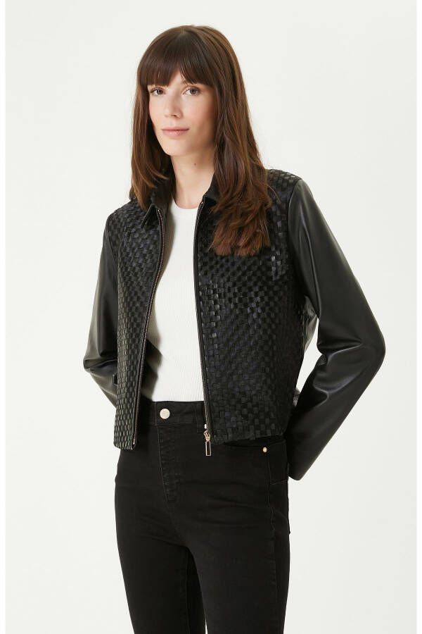 Limited Black Knit Detail Leather Jacket - 19