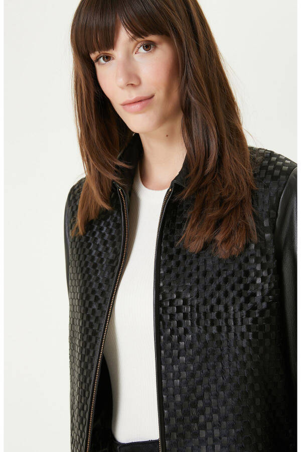 Limited Black Knit Detail Leather Jacket - 14