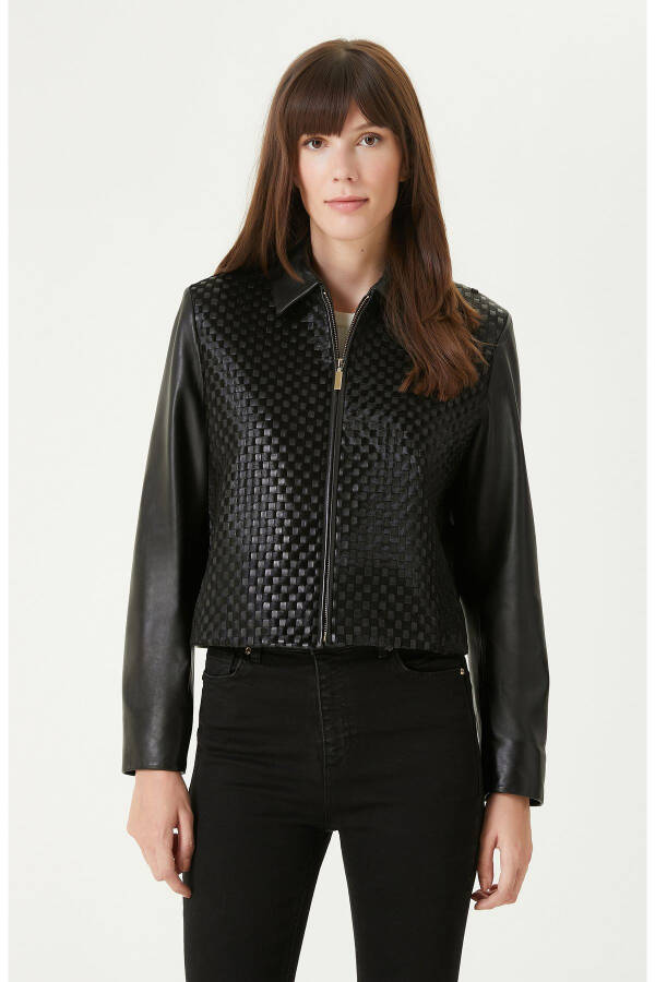 Limited Black Knit Detail Leather Jacket - 16