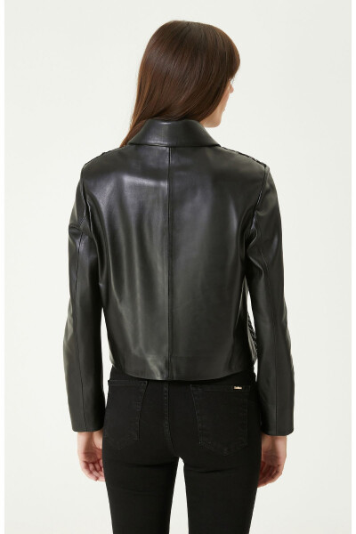 Limited Black Knit Detail Leather Jacket - 18