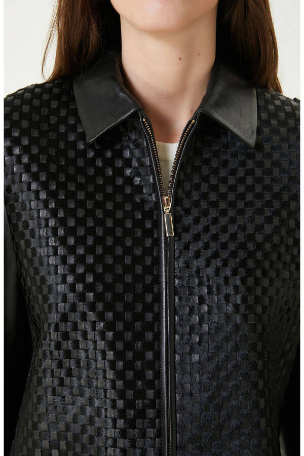 Limited Black Knit Detail Leather Jacket - 11