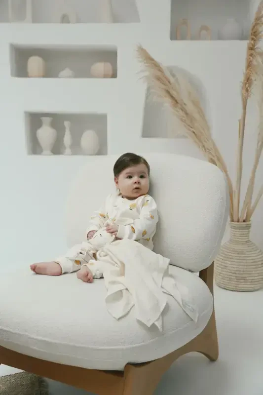 Limon Desenli Organik Kaşkorse Bebek Tulum-Sarı - 3