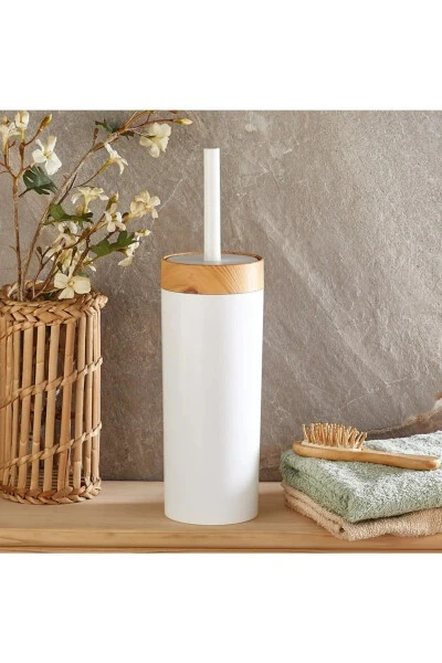 Limpia Bamboo Patterned White 5-Piece Bathroom Set Trash Can - 6