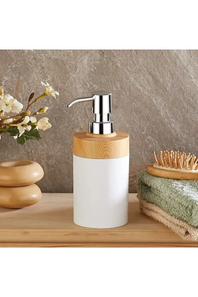 Limpia Bambu Desenli Beyaz 5'li Banyo Seti Çöp Kov - 3