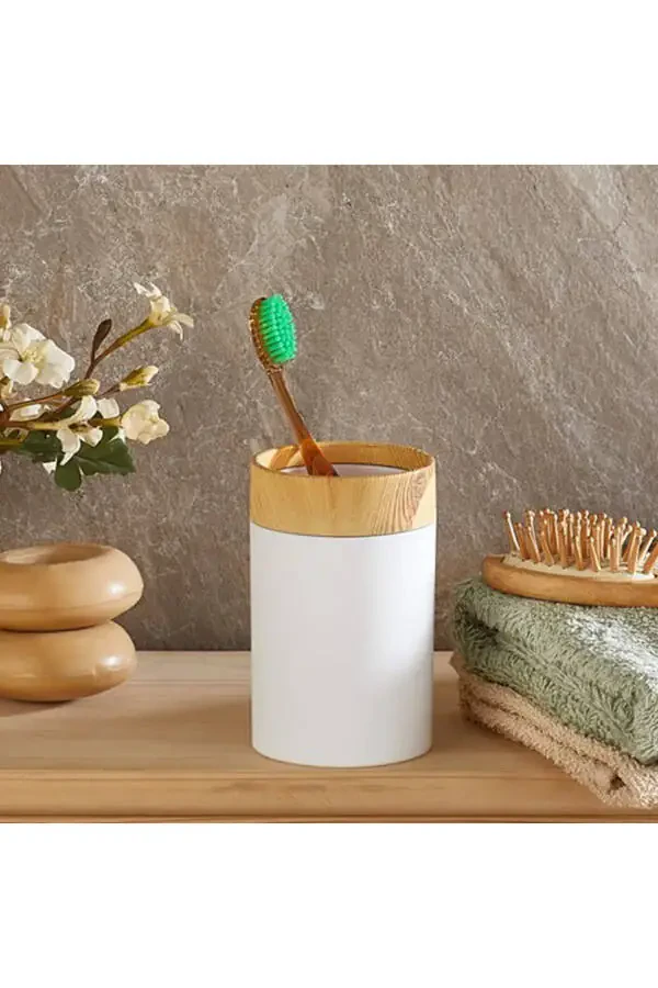 Limpia Bambu Desenli Beyaz 5'li Banyo Seti Çöp Kov - 4