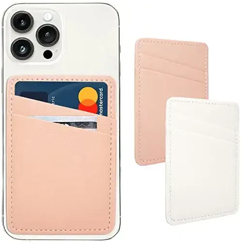 Limvory Phone Wallet, charm telefon karta ushlagichi telefon orqa tarafidagi g'ilofga yopishtiriladigan kredit karta cho'ntagi iPhone va Android uchun-Oq, Pushti 