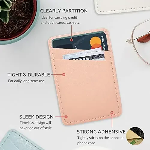 Limvory Phone Wallet, charm telefon karta ushlagichi telefon orqa tarafidagi g'ilofga yopishtiriladigan kredit karta cho'ntagi iPhone va Android uchun-Oq, Pushti - 2