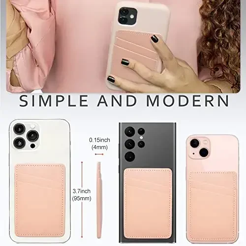 Limvory Phone Wallet, charm telefon karta ushlagichi telefon orqa tarafidagi g'ilofga yopishtiriladigan kredit karta cho'ntagi iPhone va Android uchun-Oq, Pushti - 4