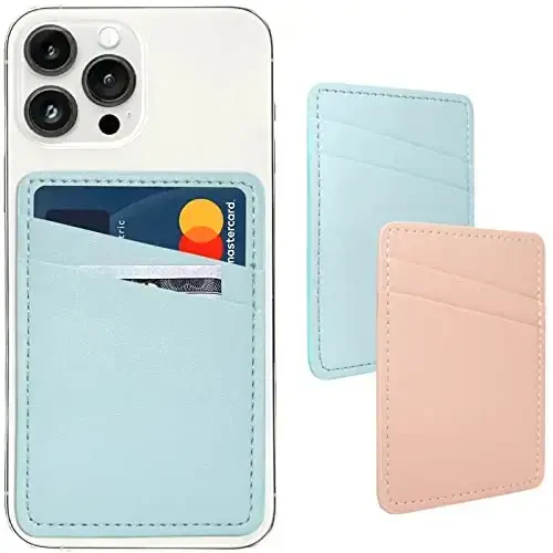 Limvory Phone Wallet Stick On, Leather Phone Card Holder, Credit Card Holder for Phone Case - Pink, Blue - 1