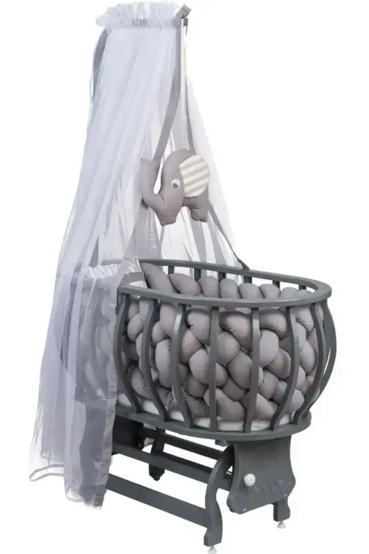 Lina Basket Bassinet Wooden Bassinet Braided Sleeping Set Natural Wooden Bassinet-Gray - 2