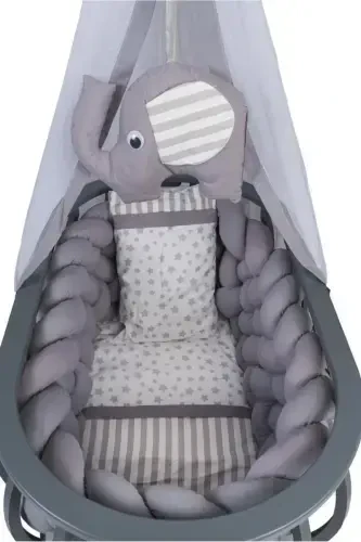 Lina Basket Bassinet Wooden Bassinet Braided Sleeping Set Natural Wooden Bassinet-Gray - 3
