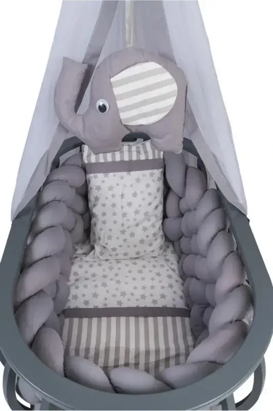 Lina Basket Bassinet Wooden Bassinet Braided Sleeping Set Natural Wooden Bassinet-Gray - 3