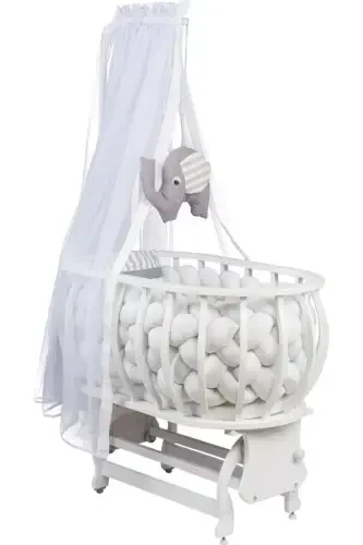 Lina Basket Bassinet Wooden Bassinet Knitted Sleeping Set Natural Wooden Bassinet-White - TOMMYBABY (1)