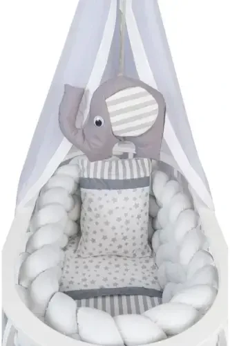 Lina Basket Bassinet Wooden Bassinet Knitted Sleeping Set Natural Wooden Bassinet-White - 3