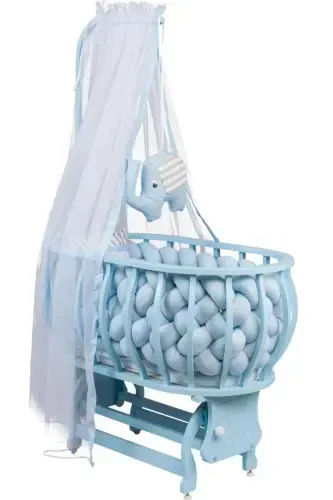 Lina Basket Cradle Wooden Cradle Braided Sleep Set Natural Wooden Cradle-Blue - TOMMYBABY (1)