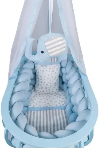 Lina Basket Cradle Wooden Cradle Braided Sleep Set Natural Wooden Cradle-Blue - 3