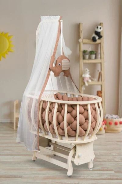 Lina Basket Crib Wooden Crib Knitted Sleep Set Natural Wooden Crib - TOMMYBABY