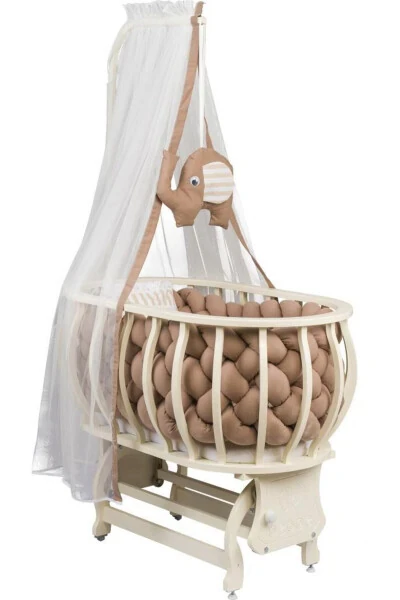 Lina Basket Crib Wooden Crib Knitted Sleep Set Natural Wooden Crib - TOMMYBABY (1)