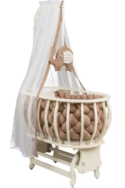 Lina Basket Crib Wooden Crib Knitted Sleep Set Natural Wooden Crib - 1
