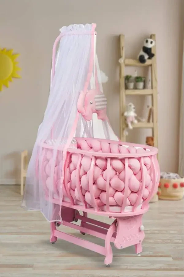 Lina Basket Crib Wooden Crib Knitted Sleeping Set with Nature - 1