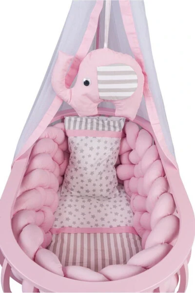 Lina Basket Crib Wooden Crib Knitted Sleeping Set with Nature - 3