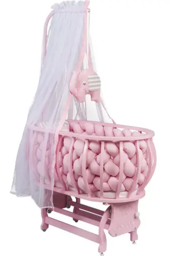 Lina Basket Crib Wooden Crib Knitted Sleeping Set with Nature - 1