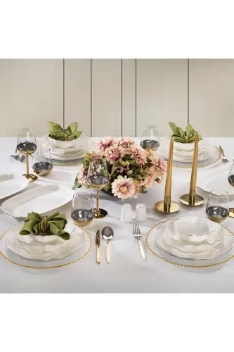 Lina Bone Dinner Set 56 Pieces - Gold - 1