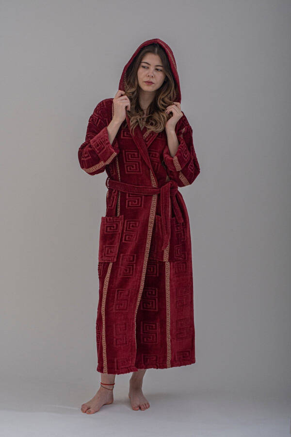 Lina Hooded Bathrobe | Bathrobe | Dressing Gown | Velvet Bathrobe | Gift Bathrobe | Cotton Bathrobe | - 1