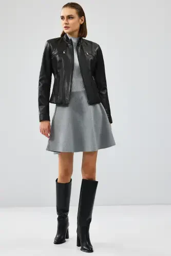 Linda Kadın Siyah Kısa Deri Ceket 24WGD5200U4-Siyah - 4