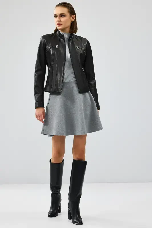 Linda Kadın Siyah Kısa Deri Ceket 24WGD5200U4-Siyah - 4