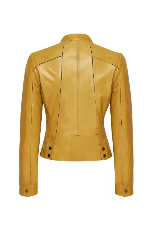 Linda Woman Yellow Short Leather Jacket 24WGD5200U4-LEMON - 2