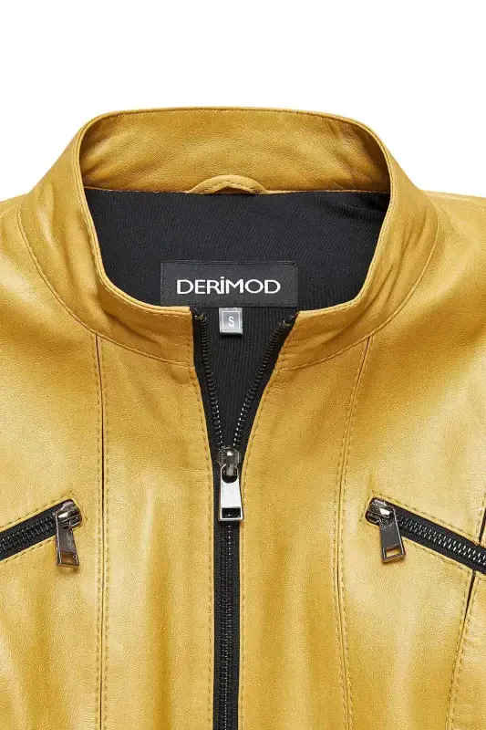 Linda Woman Yellow Short Leather Jacket 24WGD5200U4-LEMON - 5