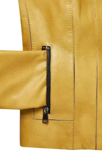 Линда Женский Желтый Короткий Кожаный Жакет 24WGD5200U4-LEMON - 6