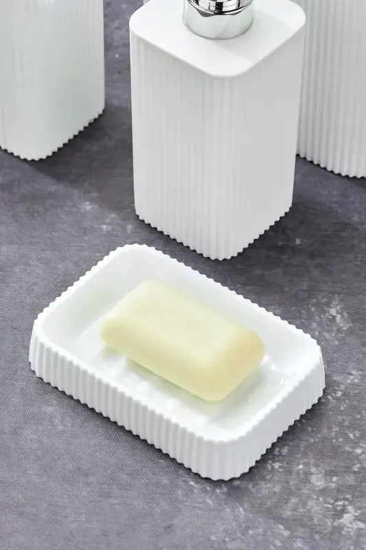 Line 5 Parça Kare Banyo Seti - Chaqich Tovoq WC Cho'tkasi Suyuq-Qattiq Sovun Diş cho'tkasi-Oq - 6