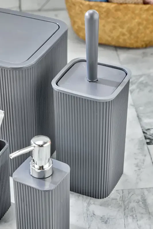 Line 5 Piece Square Bathroom Set - Trash Can Toilet Brush Liquid-Solid Soap Dispenser Toothbrush - Anthracite - 4