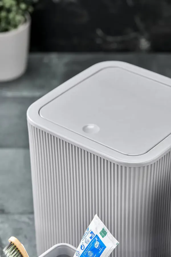 Line 5 Piece Square Bathroom Set - Trash Can, Toilet Brush, Liquid-Solid Soap Dispenser, Toothbrush Holder - 3