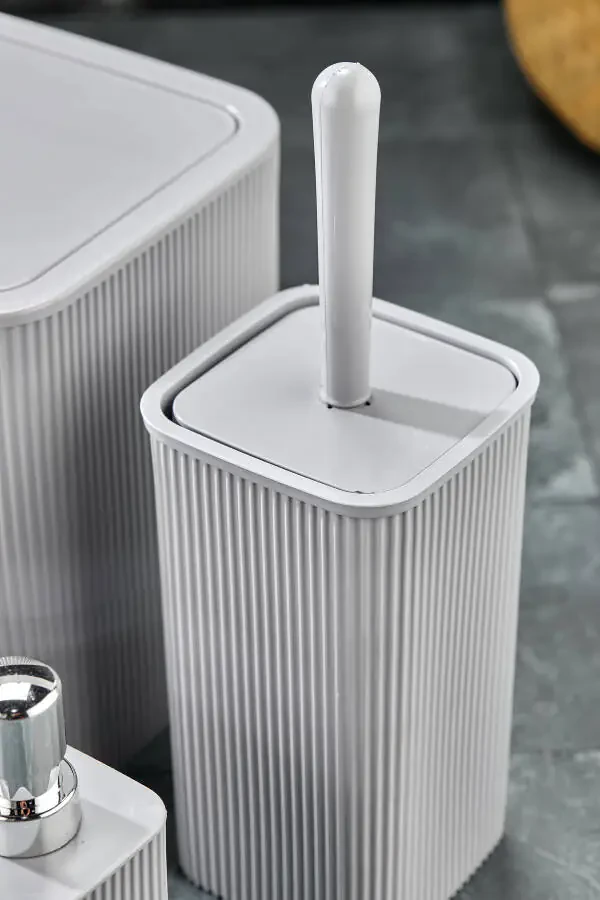 Line 5 Piece Square Bathroom Set - Trash Can, Toilet Brush, Liquid-Solid Soap Dispenser, Toothbrush Holder - 4