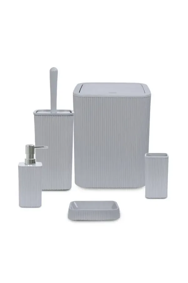 Line 5 Piece Square Bathroom Set - Trash Can, Toilet Brush, Liquid-Solid Soap Dispenser, Toothbrush Holder - 6