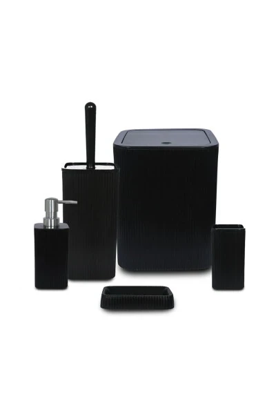Line 5 Piece Square Bathroom Set - Trash Can, Toilet Brush, Liquid-Solid Soap Dispenser, Toothbrush Holder - 7