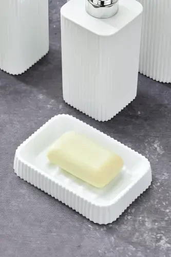 Line 5 Piece Square Bathroom Set - Trash Can Toilet Brush Liquid-Solid Soap Dispenser Toothbrush-White - 6