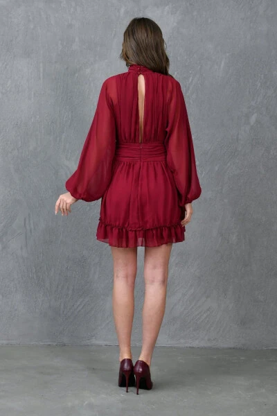 Lined Chiffon Fabric Back Detailed Long Balloon Sleeves - BAYANSEPETI (1)