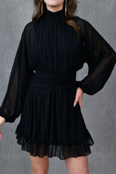 Lined Chiffon Fabric Backless Long Balloon Sleeves - BAYANSEPETI (1)