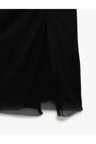 Lined Drape Detailed Slim Fit Square Neck Strap Midi Dress - 6