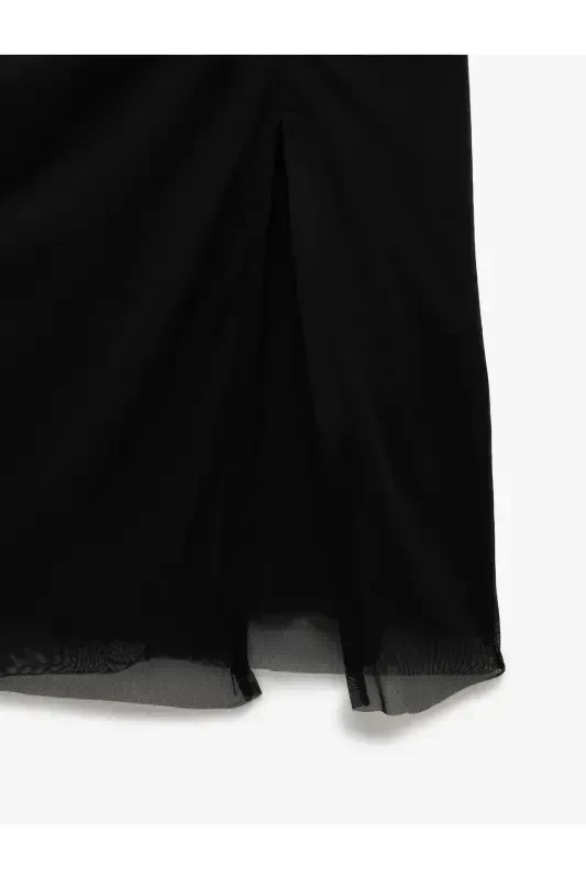 Lined Drape Detailed Slim Fit Square Neck Strap Midi Dress - 6