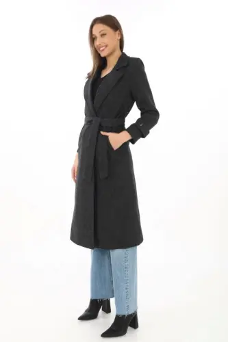 Lined Herringbone Cashmere Blend Coat - Black - BÜYÜKBEDENIZ (1)