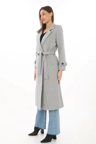 Lined Herringbone Cashmere Blend Coat - Gray - 3
