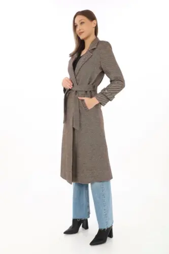 Lined Herringbone Cashmere Blend Coat - Mink - 3